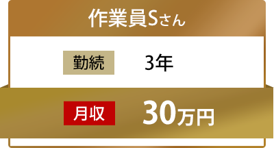 作業員Sさん 勤続3年 月収30万円